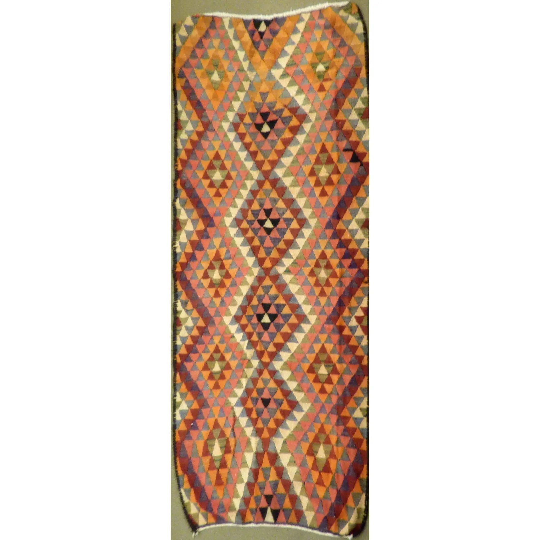 One Of The Kind Authentic Hand-Knotted Sanandaj Vintage Kilim 8'11" X 3'7"